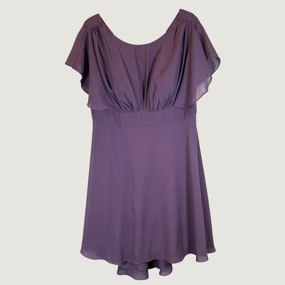 NWT JJ's House Dress Womens 20W Plum Chiffon Flutter Sleeve Midi Bridesmaid